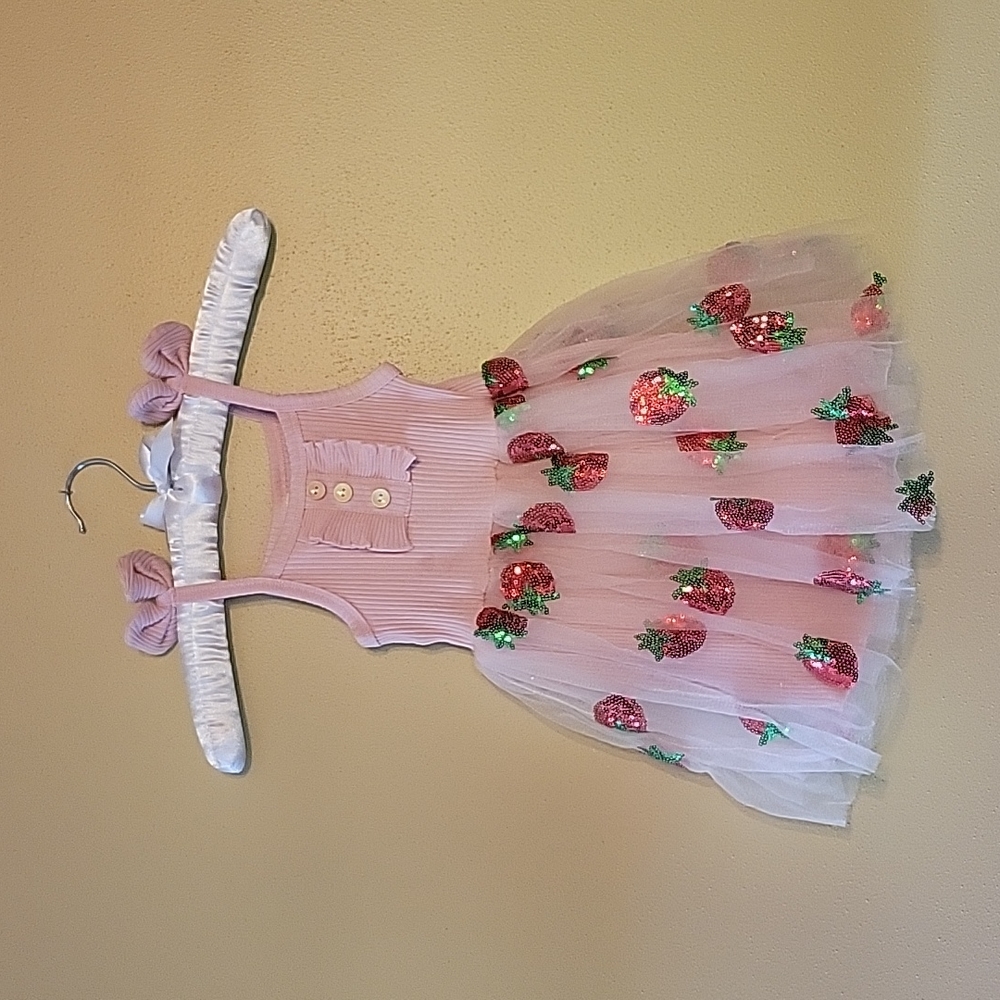 Baby strawberry dress first birthday pink